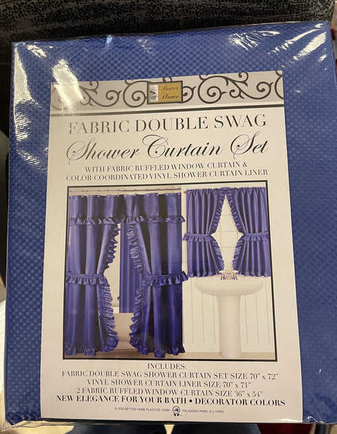 Fabric Double Swag Ruffled Shower Curtain Set